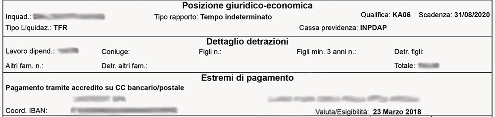 Cedolino NoiPA - Posizione giuridico economica