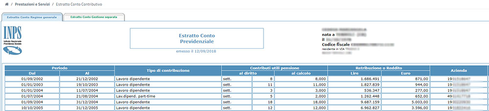 Estratto Conto Contributivo